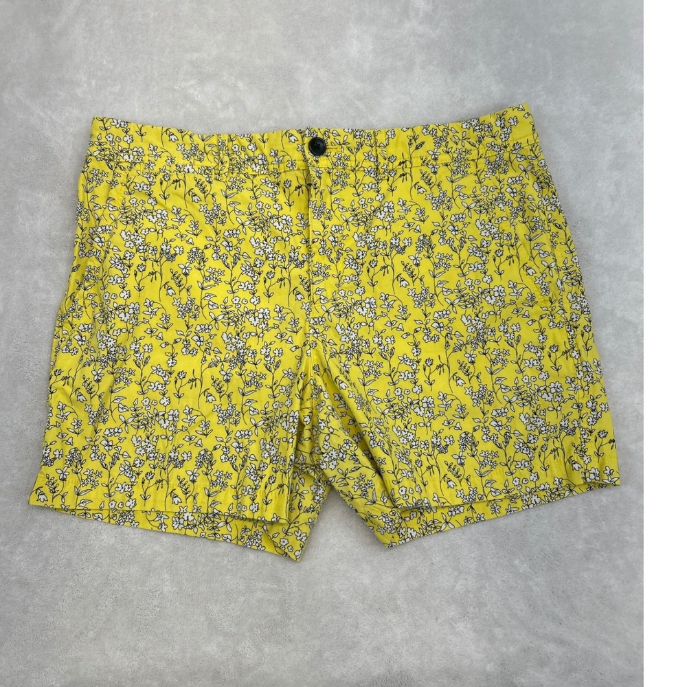 Banana Republic Floral Shorts Women 10 Yellow Cotton Blend Mid Rise Pockets